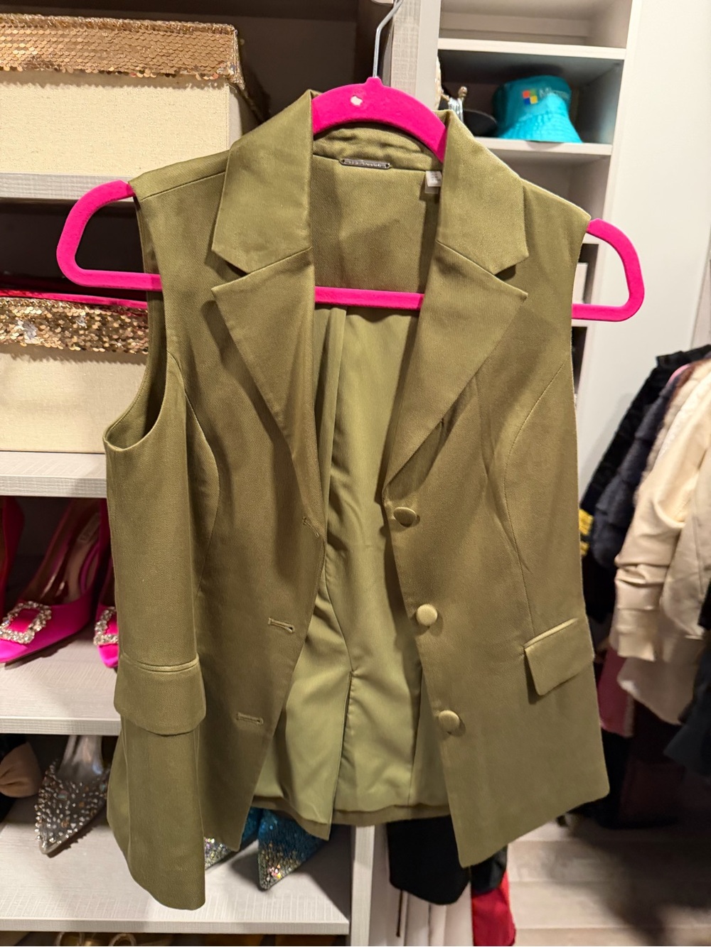 Elie Tahari Olive Green Sleeveless Blazer Vest